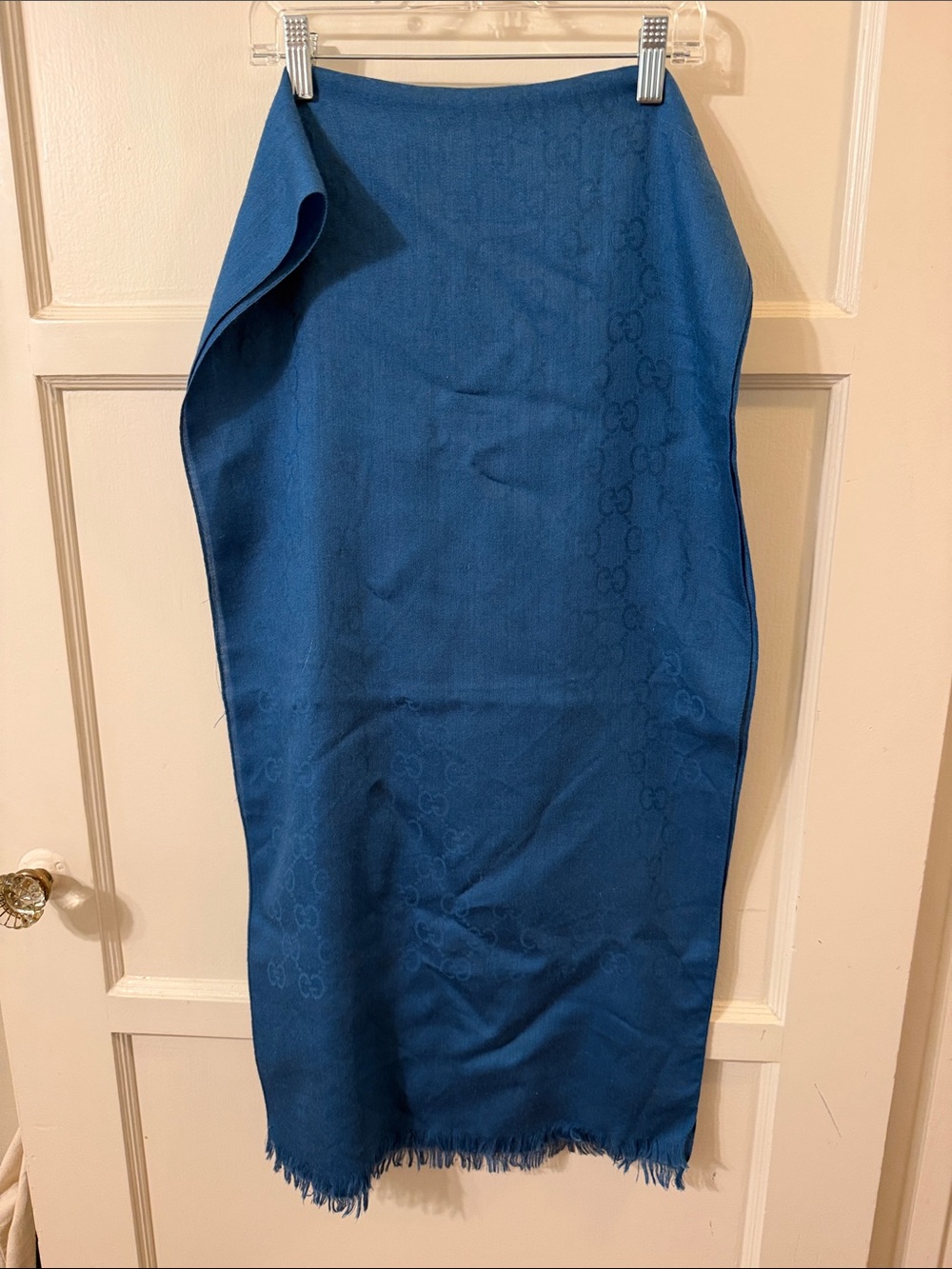 Gucci Blue Logo Jacquard Scarf Wrap